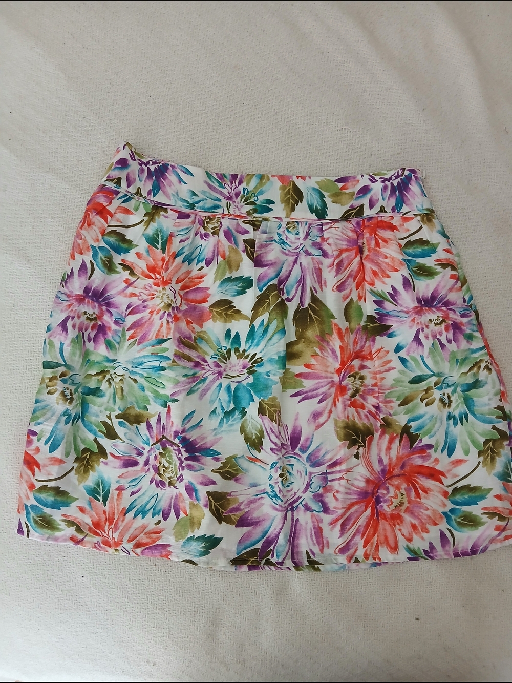 Ann Taylor Loft Floral Watercolor Mini Skirt -White,Pink, Purple, Teal, Green